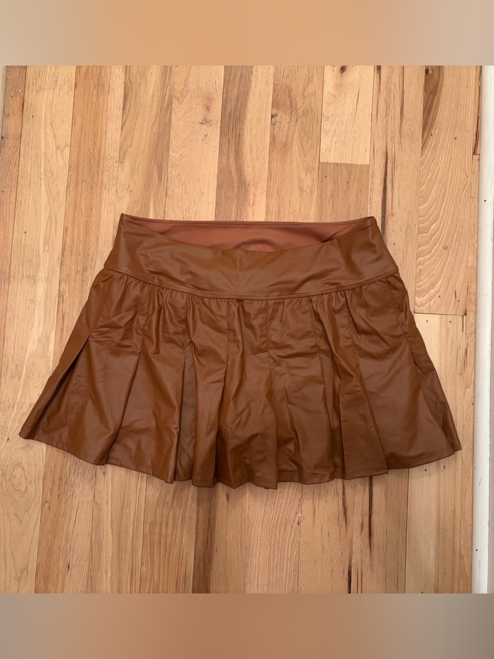 NWT Brown Faux Leather Pleated Mini Skirt - size XL